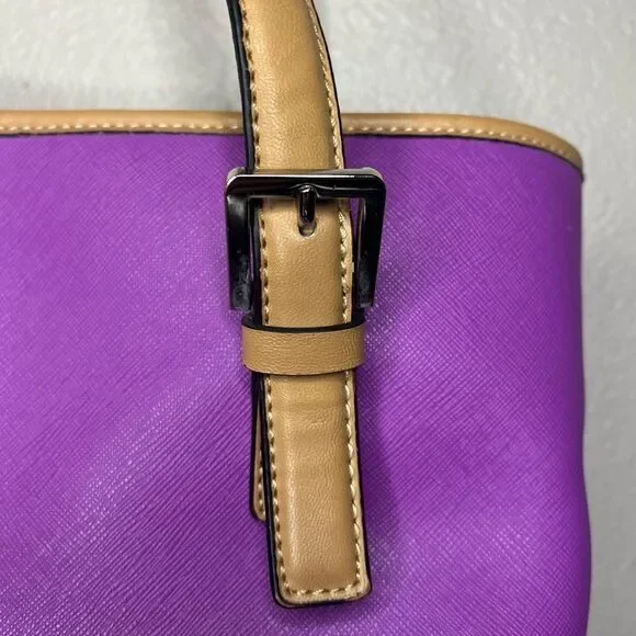 Giani Bernini Saffiano Bright Purple Tote Bag Leather Purse Medium Sized - Picture 7 of 15